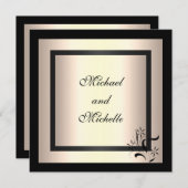 Invitation de fiançailles Glamour Crème Fleur Noir (Devant / Derrière)