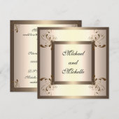 Invitation de fiançailles Glamour Crème Fleurie Or (Devant / Derrière)