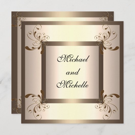 Invitation de fiançailles Glamour Crème Or Floral (Devant / Derrière)