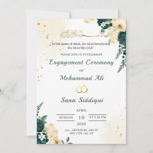 Invitation de fiançailles islamique à fleurs vert