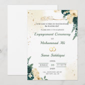 Invitation de fiançailles islamique à fleurs vert (Devant / Derrière)