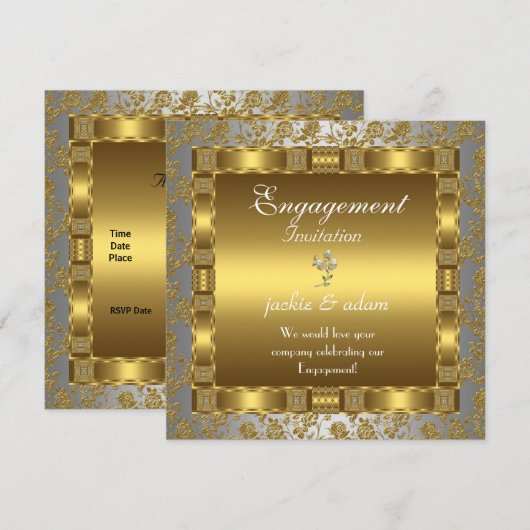 invitation de fiançailles or argent blanc antique (Devant / Derrière)