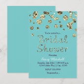 Invitation de Fiançailles Pailletée Or Turquoise (Devant / Derrière)