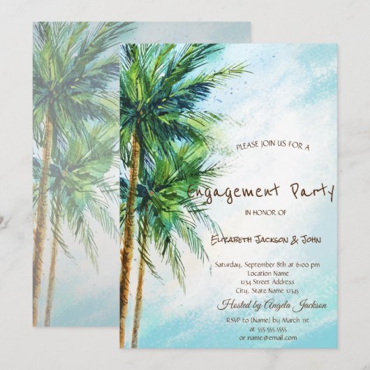 Invitation de fiançailles Plages tropicales et pal (Devant / Derrière)