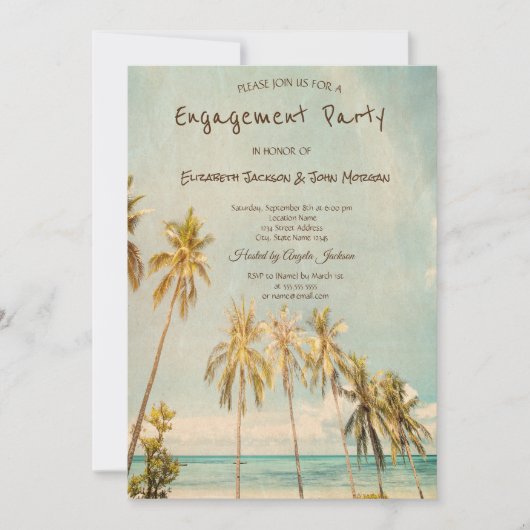 Invitation de fiançailles Rétro Beach Palms (Devant)