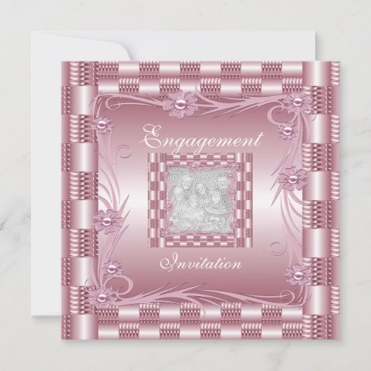 Invitation de fiançailles rose Art Déco floral (Devant)