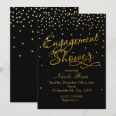 Invitation de fiançailles Shower Noir & Or Feuille (Devant / Derrière)