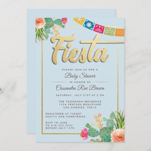 Invitation de Fiesta Baby shower (Devant / Derrière)