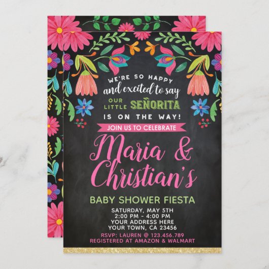 Invitation de Fiesta Baby shower (Devant / Derrière)