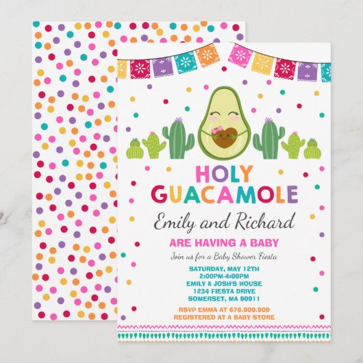 Invitation de Fiesta Baby shower Saint-Guacamole (Devant / Derrière)