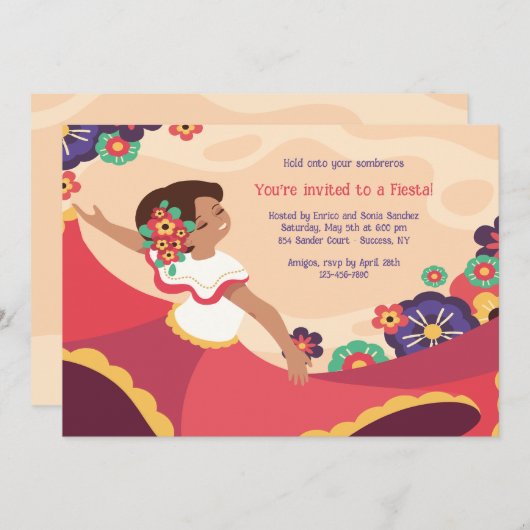 Invitation de Fiesta, danseuse folklorique mexicai (Devant / Derrière)