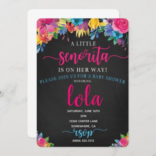 INVITATION DE FIESTA DE BABY SHOWER (Devant / Derrière)