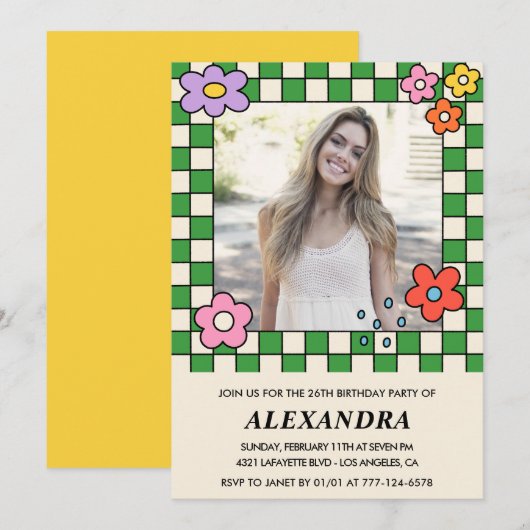 Invitation de fille 26e anniversaire Retro Super F (Devant / Derrière)