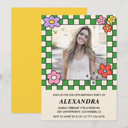 Invitation de fille 29e anniversaire Retro Super F (Devant / Derrière)