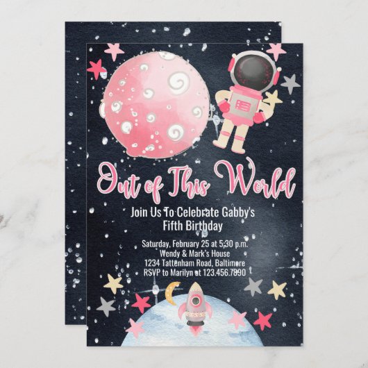 Invitation de fille astronaute de l'espace hors de (Devant / Derrière)