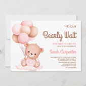 Invitation de fille Baby shower à l'ours mignon (Devant)