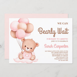 Invitation de fille Baby shower à l'ours mignon