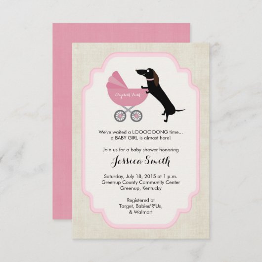 Invitation de fille Baby shower Dachshund (Devant / Derrière)