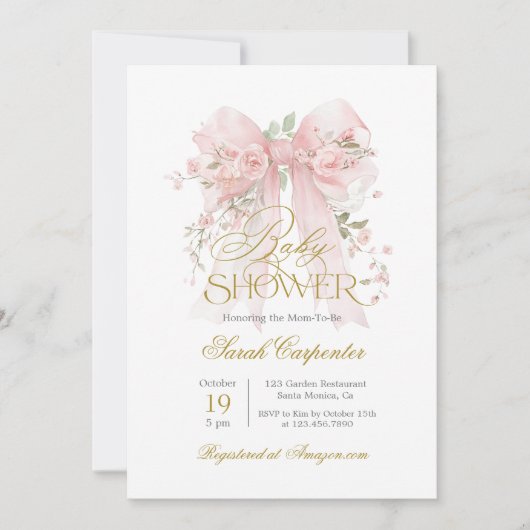 Invitation de fille Baby shower de cabot rose (Devant)