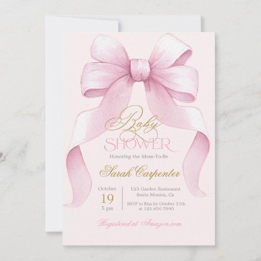 Invitation de fille Baby shower de cabot rose (Devant)