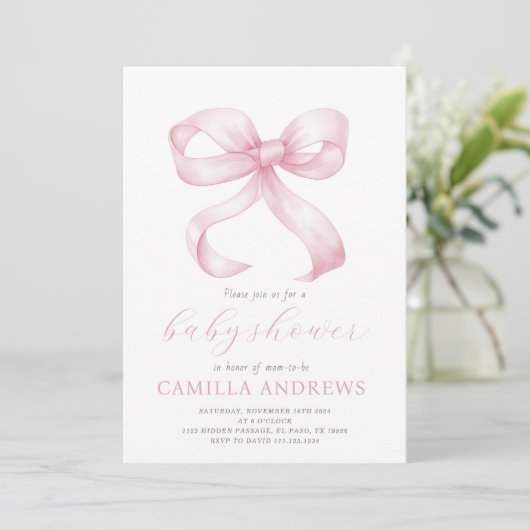 Invitation de fille Baby shower de la ceinture ros (Debout devant)