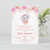 Invitation de fille Baby shower d'éléphant floral  (Debout devant)