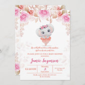 Invitation de fille Baby shower d'éléphant floral  (Devant / Derrière)