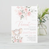 Invitation de fille Baby shower éléphant (Debout devant)