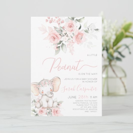 Invitation de fille Baby shower éléphant (Debout devant)