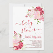 Invitation de fille Baby shower floral rouge et ro (Devant)