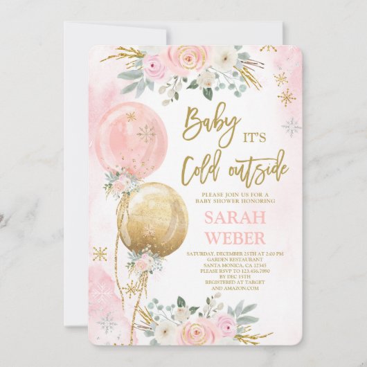 Invitation de fille Baby shower rose hiver (Devant)