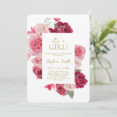 Invitation de fille de Baby shower rose et rouge (Debout devant)
