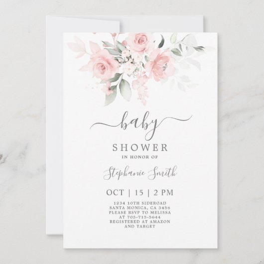 Invitation de fille de Baby shower rose pâle (Devant)