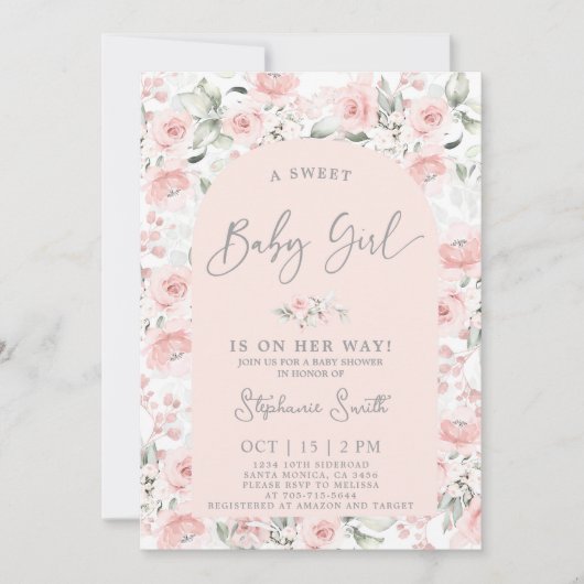 Invitation de fille de Baby shower rose pâle (Devant)