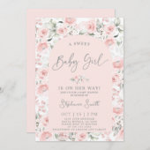 Invitation de fille de Baby shower rose pâle (Devant / Derrière)