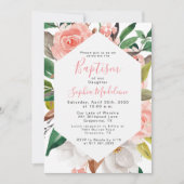 Invitation de fille de l'aquarelle florale Baptême (Devant)
