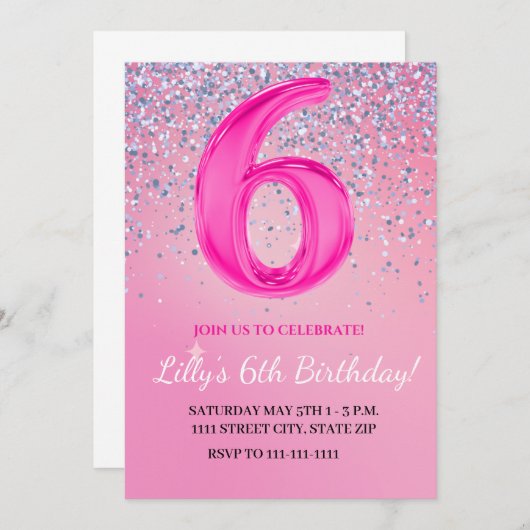 Invitation de fille de sixième anniversaire (Devant / Derrière)