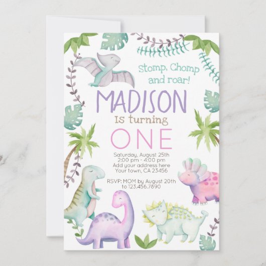 Invitation de fille Dinosaur (Devant)