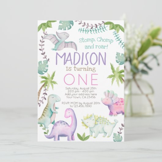 Invitation de fille Dinosaur (Debout devant)