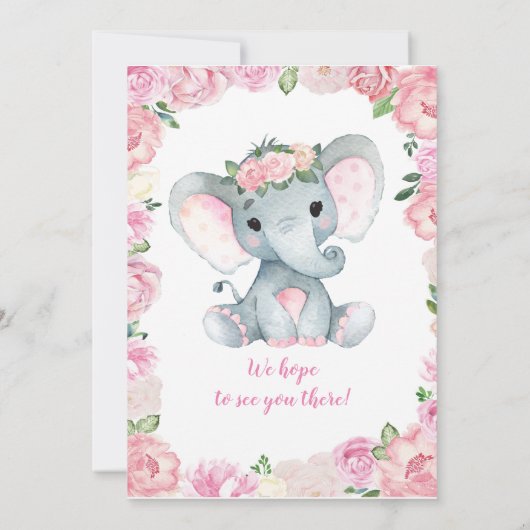 Invitation de fille éléphante, rose rustique, rose (Dos)