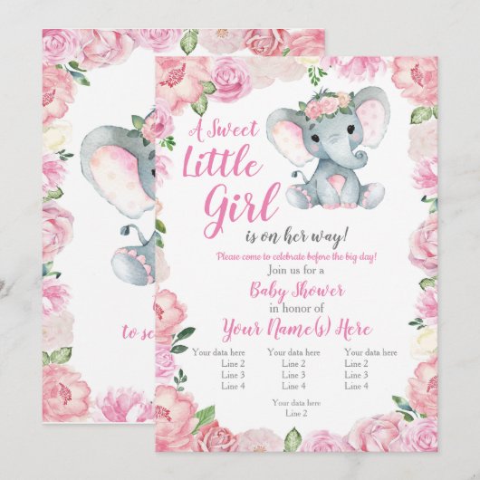 Invitation de fille éléphante, rose rustique, rose (Devant / Derrière)