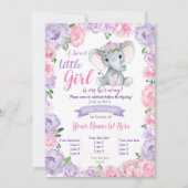 Invitation de fille éléphante rustique, rose viole (Devant)