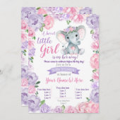 Invitation de fille éléphante rustique, rose viole (Devant / Derrière)