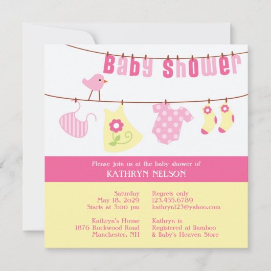Invitation de fille rose baby shower (Devant)