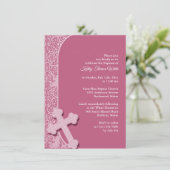 Invitation de fille rose Baptême (Debout devant)
