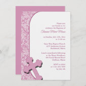 Invitation de fille rose Baptême (Devant / Derrière)
