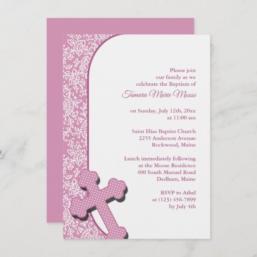 Invitation de fille rose Baptême (Devant / Derrière)