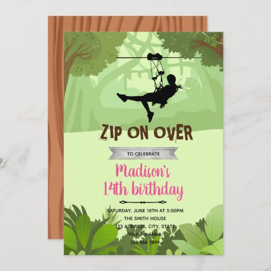 Invitation de fille Zipline (Devant / Derrière)