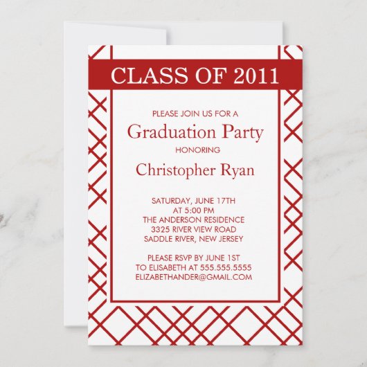 Invitation de fin d'études à la mode Red Stripes (Devant)