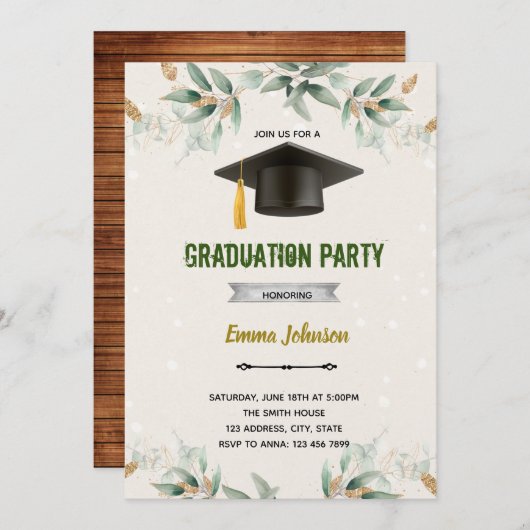 Invitation de fin d'études Greenery (Devant / Derrière)